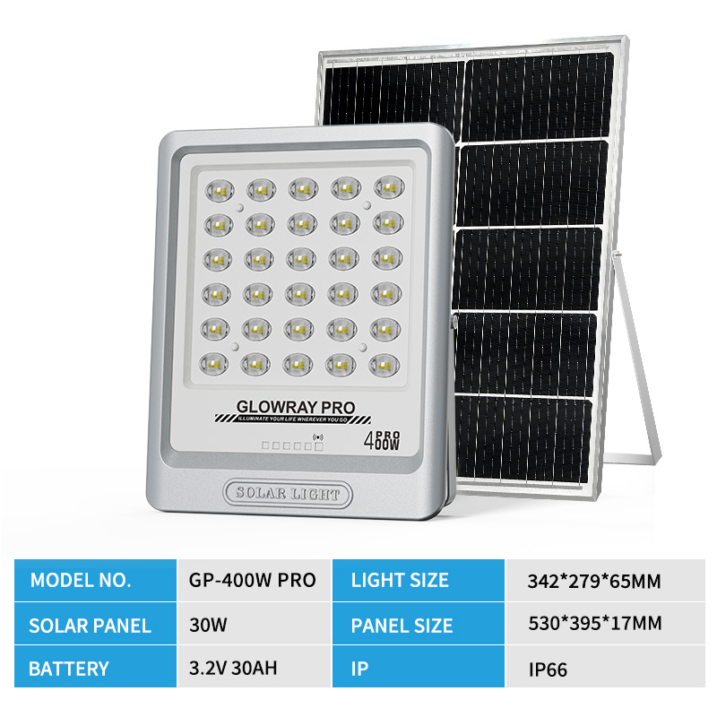 Foco solar FGET de 400 W para uso en exteriores y jardines.