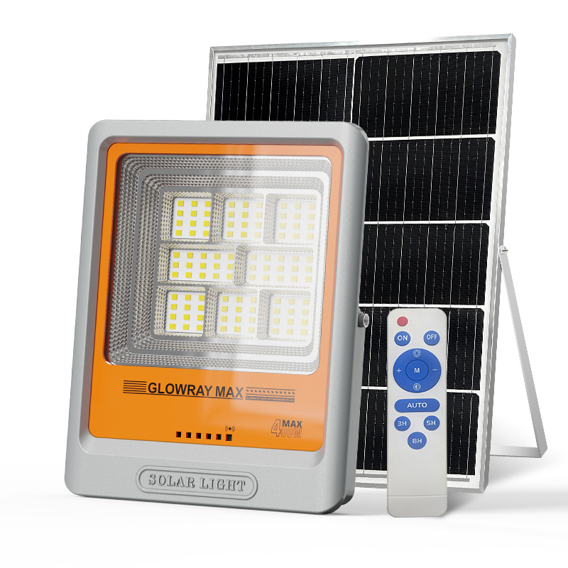 Luminaria solar de inundación FGET de 400 W para aplicaciones en exteriores y jardines.