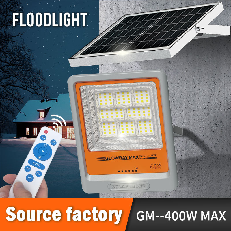 Luminaria solar de inundación FGET de 400 W para aplicaciones en exteriores y jardines.