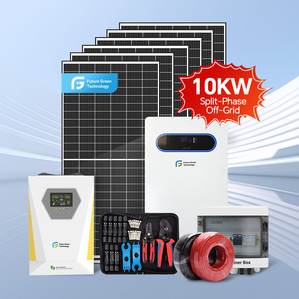 Sistema de energía solar aislado de 10 kW con tecnología avanzada de inversor dividido.