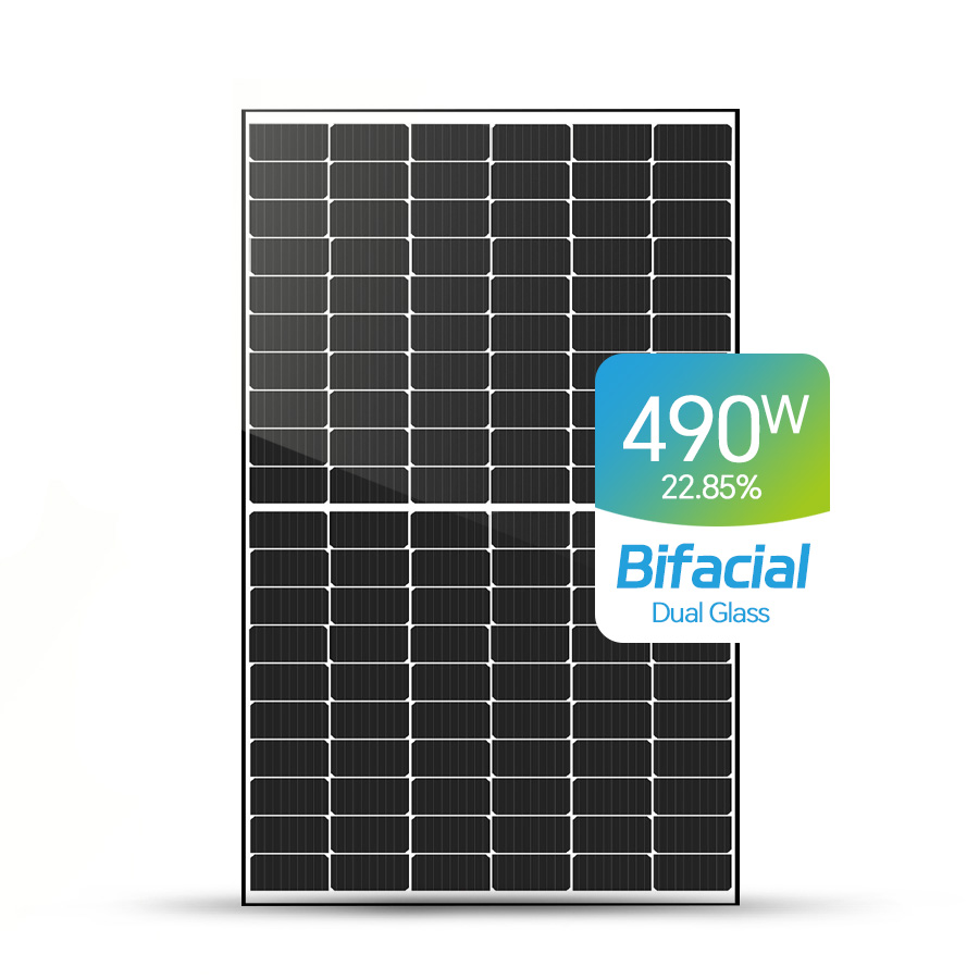 Panel solar bifacial de 470W-490W, módulo fotovoltaico monocristalino de medio corte tipo N de 182-182 mm.