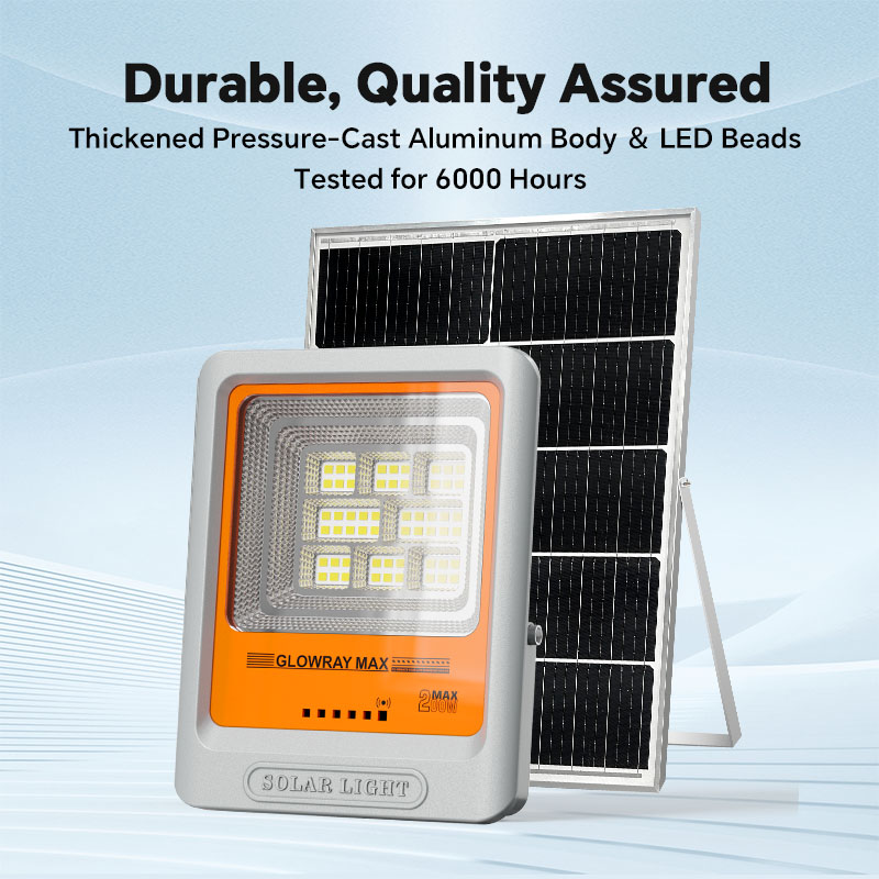 Luminaria solar de inundación FGET de 200W, 400W, 600W y 800W para aplicaciones en exteriores y jardines.