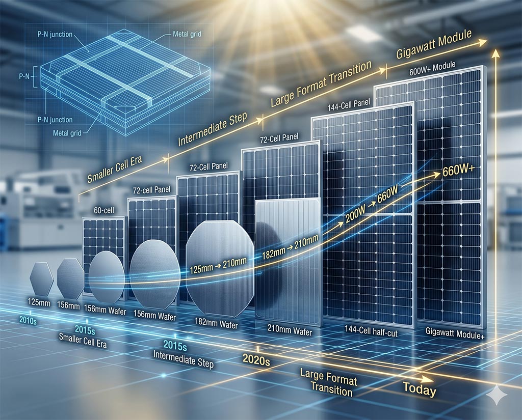 La evolución de los tamaños de las obleas y paneles solares