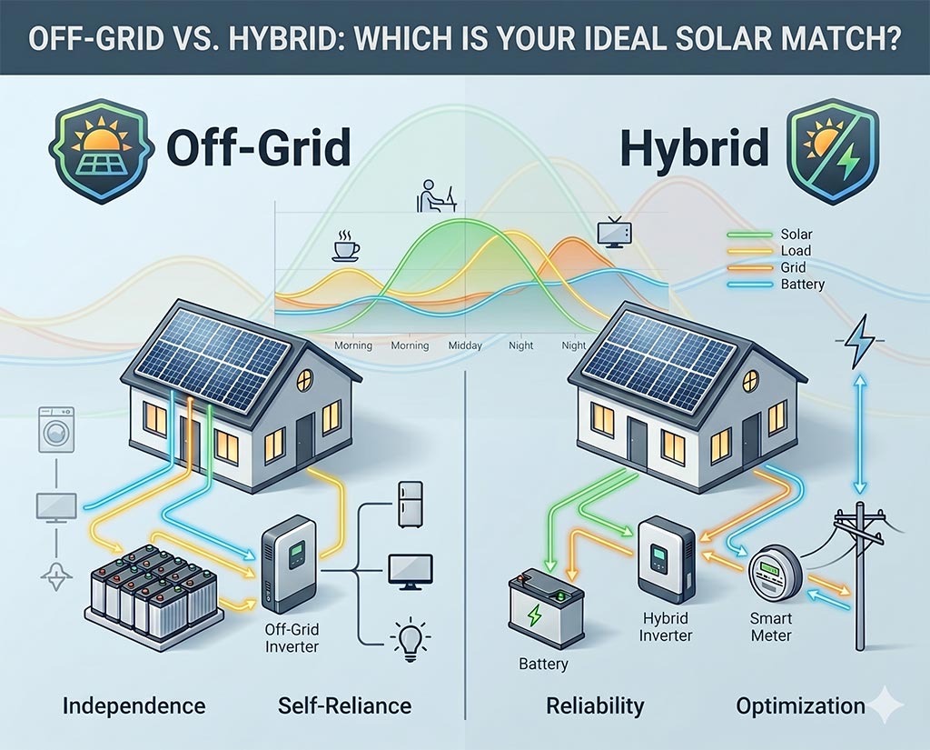 ¿Sistema aislado o híbrido? ¿Qué arquitectura solar se adapta mejor a su consumo energético diario?